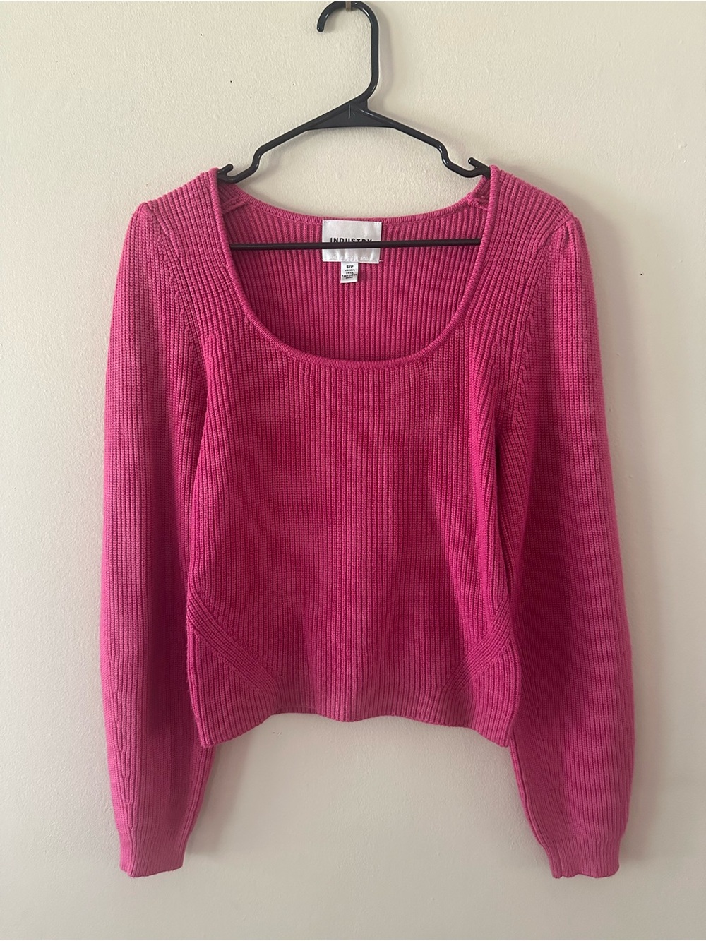 NWOT Industry Pink Ribbed Scoop-Neck Sweater, Sz S